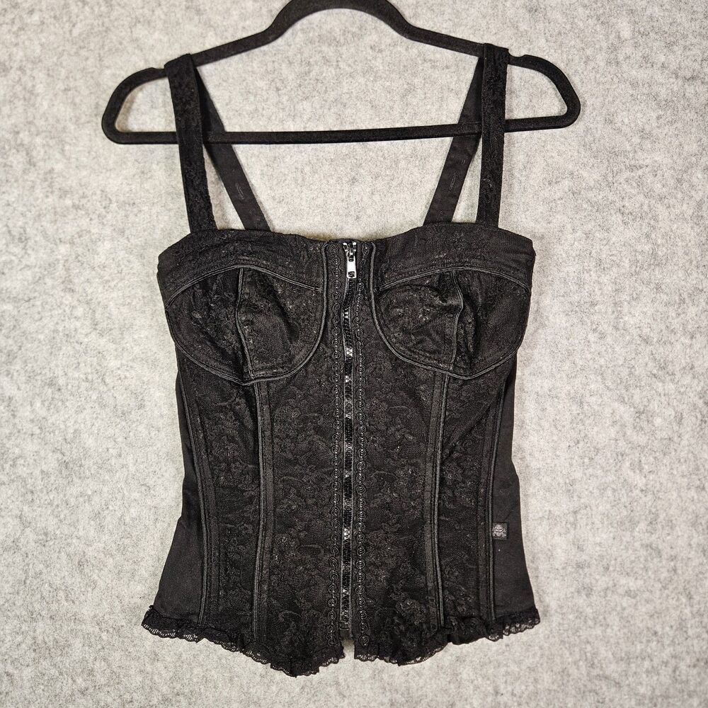 VTG Y2K Tripp NYC Daang Goodman Black Floral Corset Lace Up Goth Alt  Sz M READ